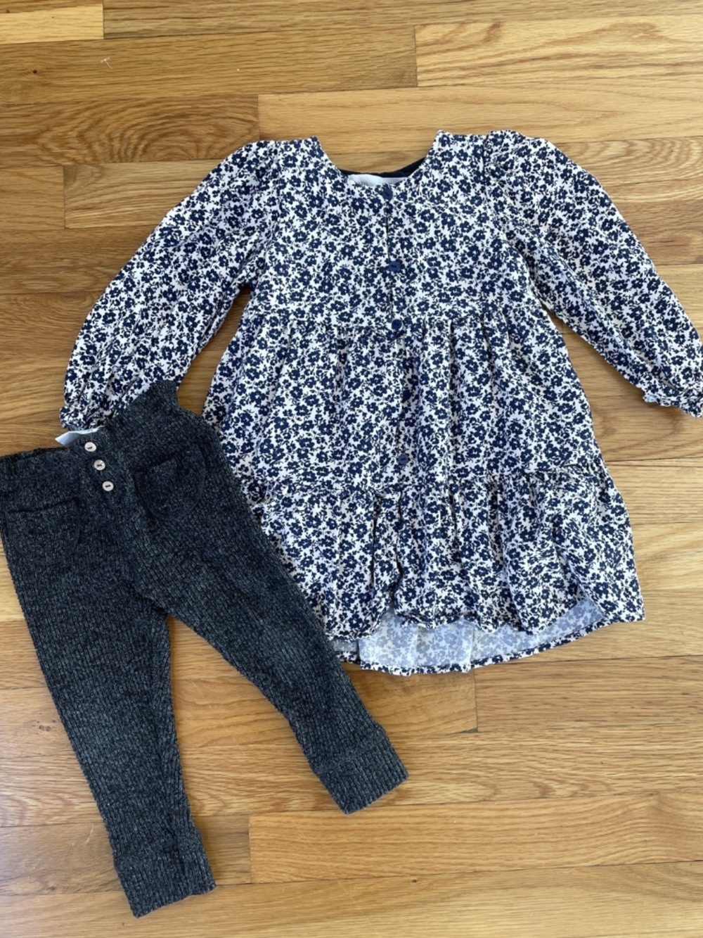 Zara 18-24 Months Girls Floral Full Button Up Dress And Leggings